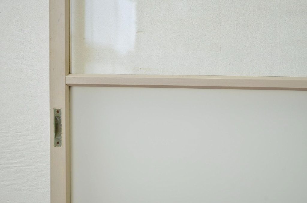 アンティーク建具　昭和レトロ　ペイントがお洒落な引き戸2枚セット(ガラス戸、窓)(R-006176)