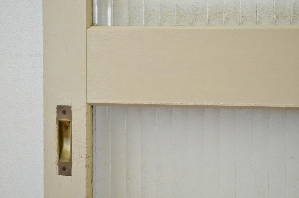 昭和レトロ　大版銀モールガラスのペイント引き戸2枚セット(1)(ガラス戸・建具)