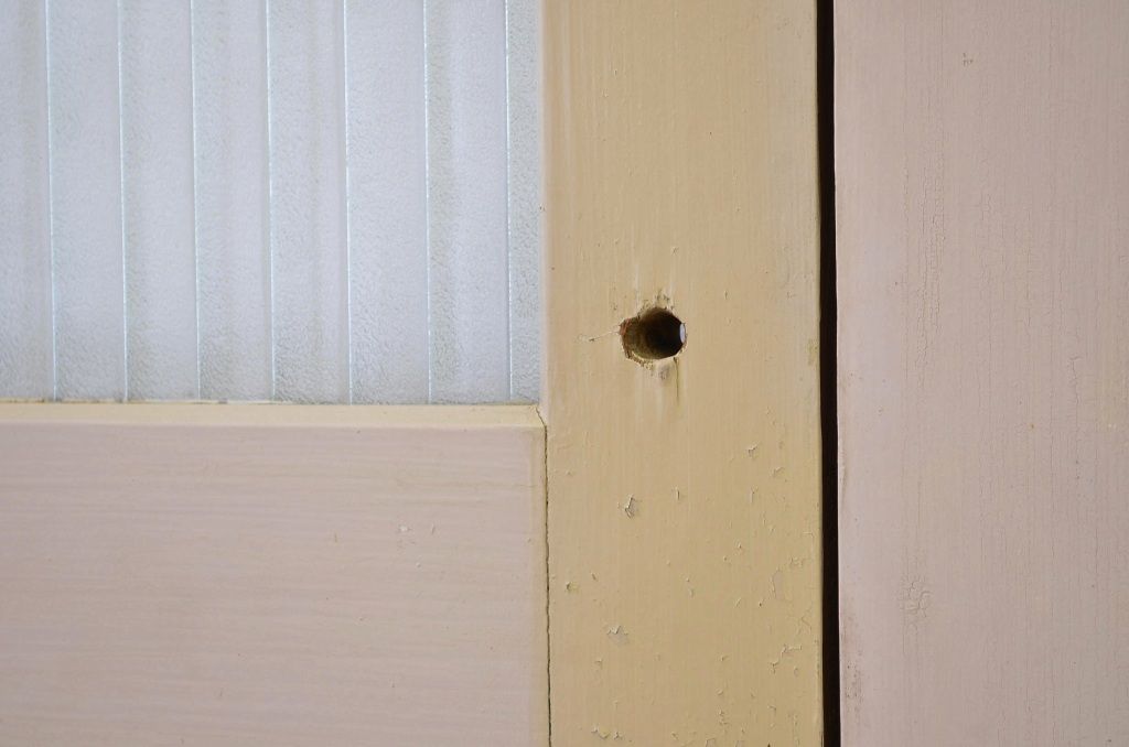 昭和レトロ 大版銀モールガラスのペイント引き戸2枚セット(2)(ガラス戸・建具)