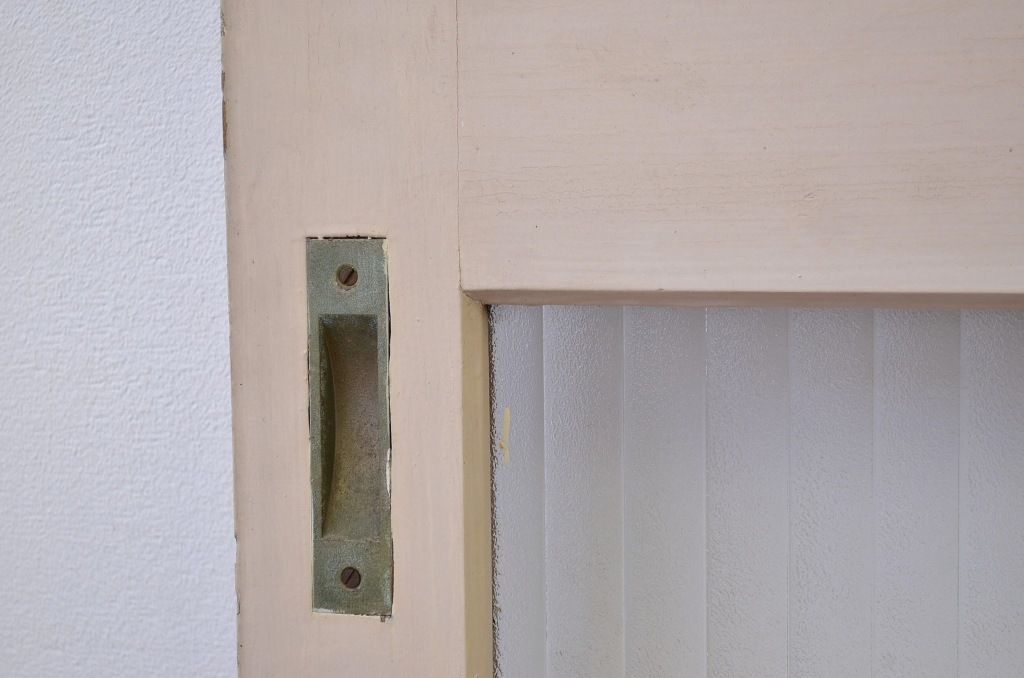昭和レトロ 大版銀モールガラスのペイント引き戸2枚セット(2)(ガラス戸・建具)