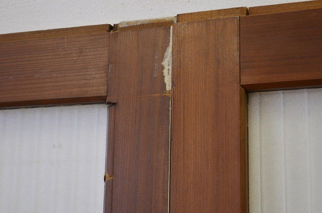 昭和レトロ 大版銀モールガラスのペイント引き戸2枚セット(2)(ガラス戸・建具)