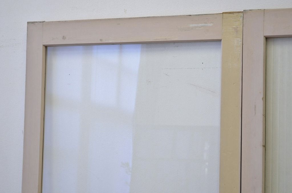 昭和レトロ 大版銀モールガラスのペイント引き戸2枚セット(4)(ガラス戸・建具)