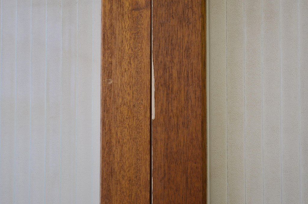 昭和レトロ 大版銀モールガラスのペイント引き戸2枚セット(5)(ガラス戸・建具)