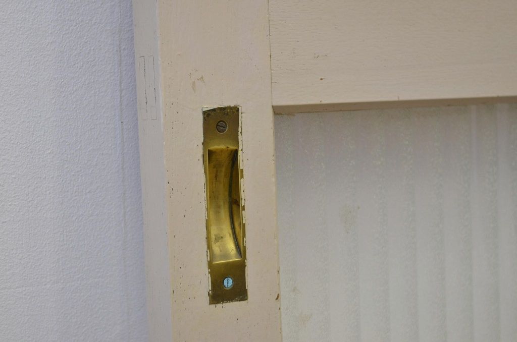 昭和レトロ 大版銀モールガラスのペイント引き戸1枚(ガラス戸・建具)