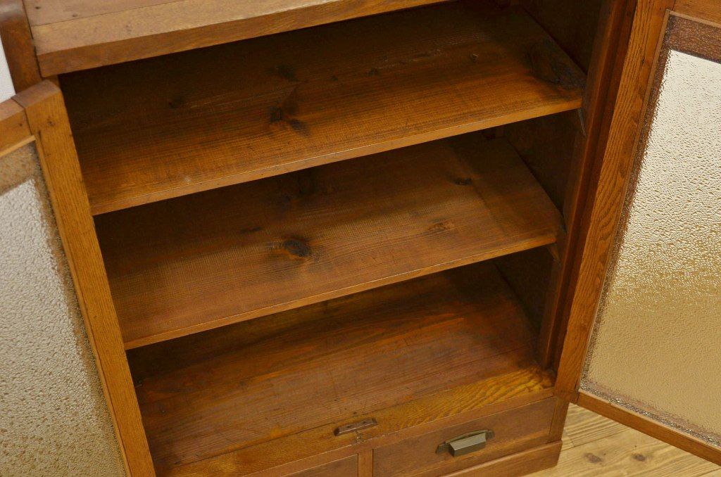 レトロ家具　昭和レトロ ダイヤガラスのアンティーク本箱(書棚)