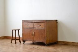 アンティーク家具　天板可動　キャスター付き作業台(テーブル机)