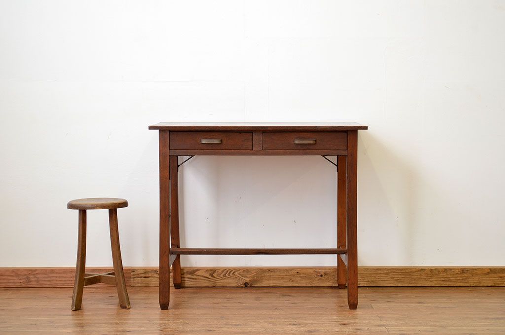 アンティーク家具　古い木のシンプルなアンティーク平机(テーブル)