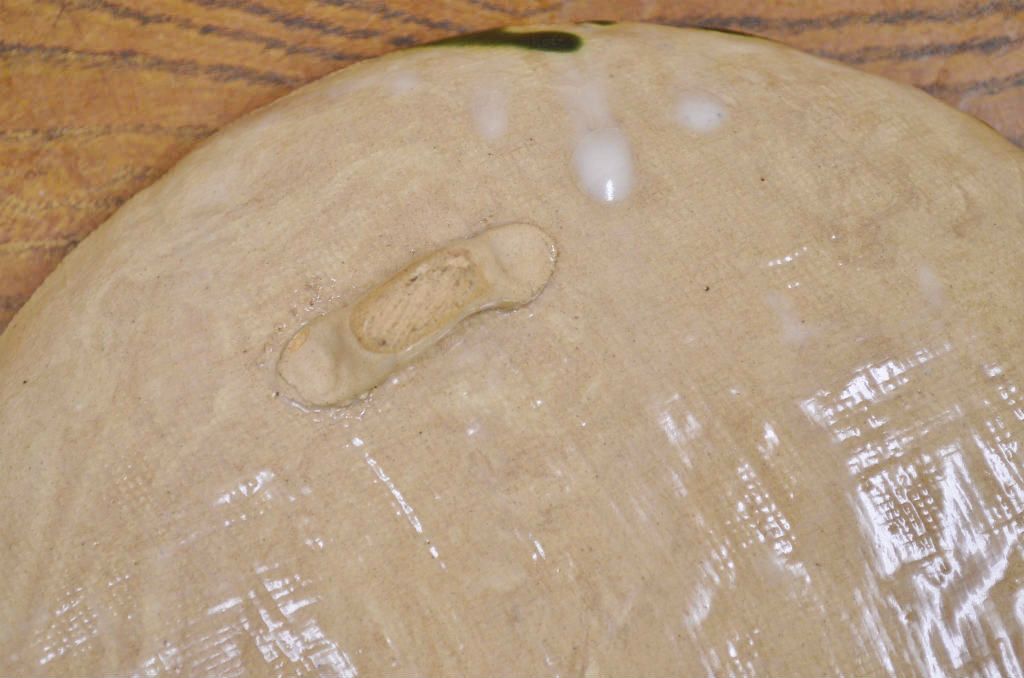 アンティーク雑貨　■古い織部焼?在銘皿(布目)
