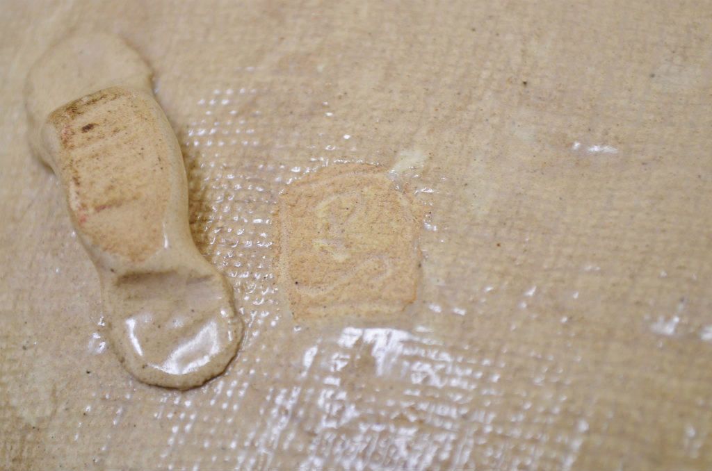 アンティーク雑貨　■古い織部焼?在銘皿(布目)