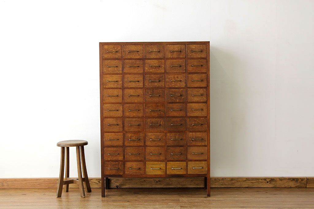 アンティーク家具　古民具・骨董　1960年代ナラ材大型カードケース(引き出し・ドロワー、図書館、図書室)