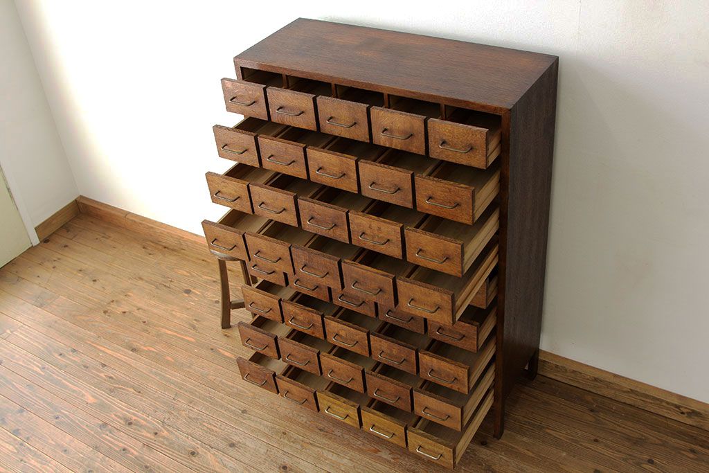 アンティーク家具　古民具・骨董　1960年代ナラ材大型カードケース(引き出し・ドロワー、図書館、図書室)