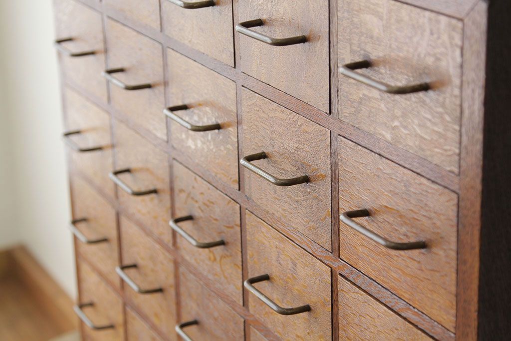 アンティーク家具　古民具・骨董　1960年代ナラ材大型カードケース(引き出し・ドロワー、図書館、図書室)