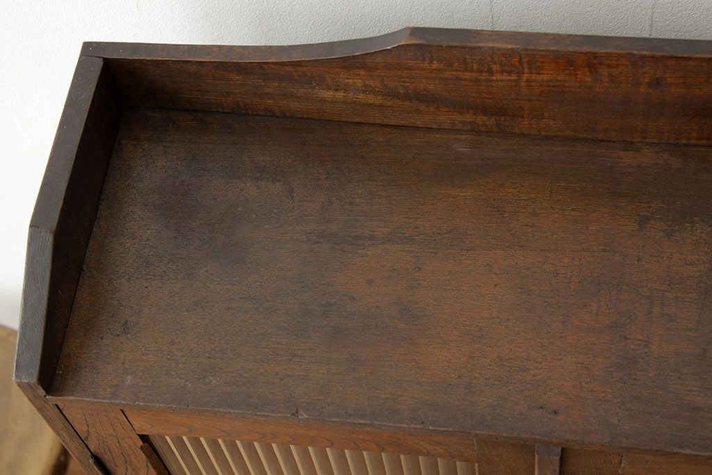 アンティーク家具　アンティーク　古い木のモールガラス本箱(書棚・ブックケース)