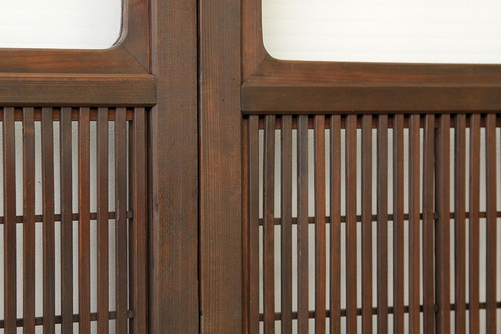 ★古民具・骨董　銀モールガラス入り裏障子付き格子戸2枚セット?(引き戸・建具)