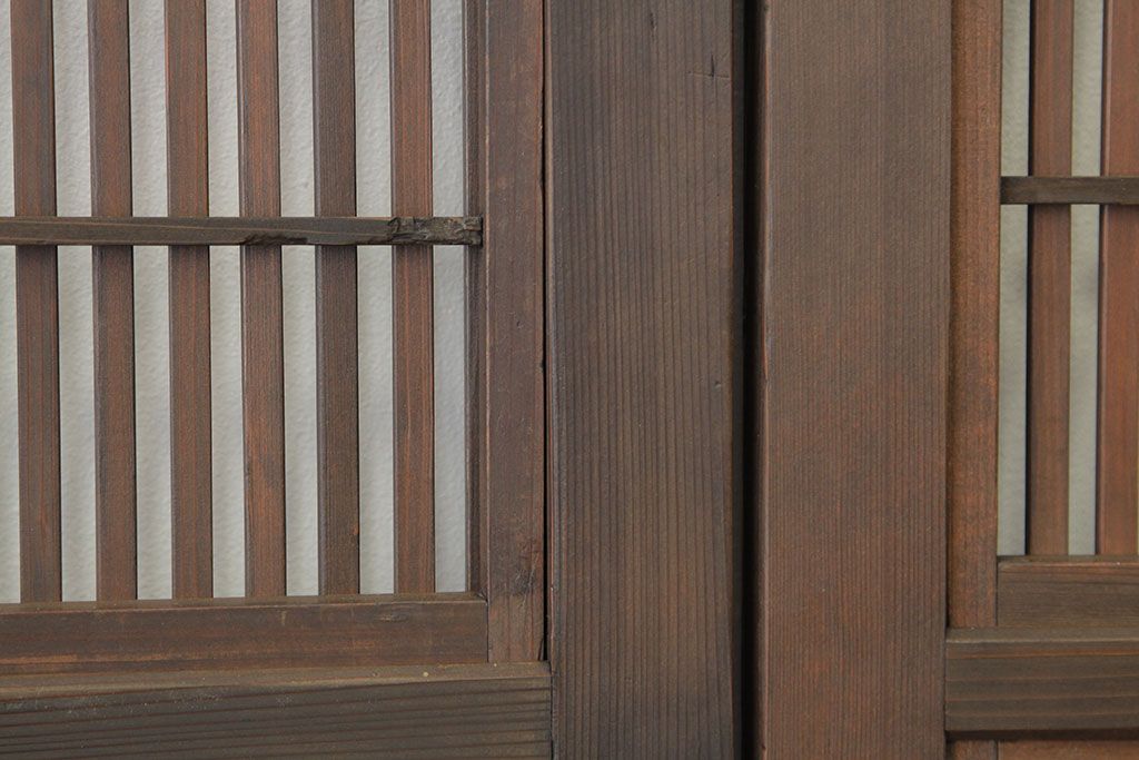 ★古民具・骨董　銀モールガラス入り裏障子付き格子戸2枚セット?(引き戸・建具)