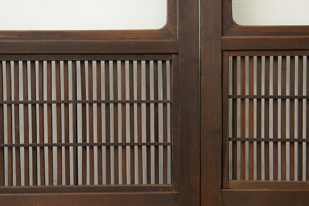 ★古民具・骨董　銀モールガラス入り裏障子付き格子戸2枚セット?(引き戸・建具)