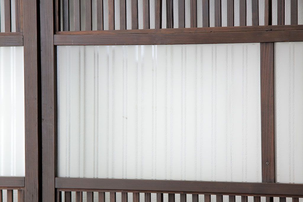 古民具・骨董　古い木のシックな裏障子付き格子4枚セット(引き戸・建具)