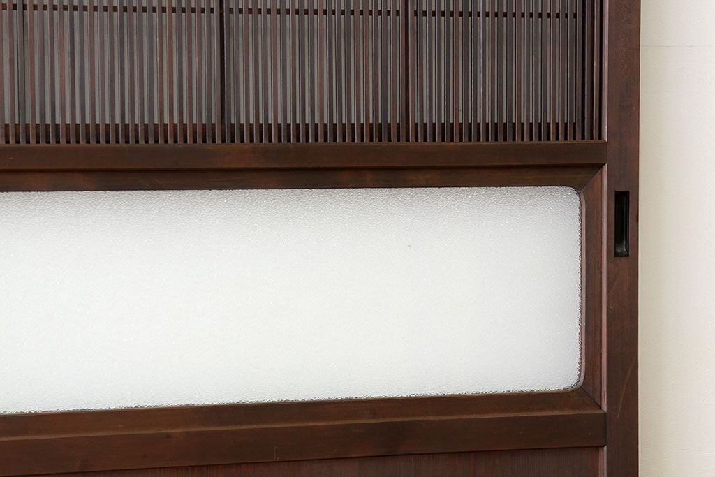古民具・骨董　極細万本格子のダイヤガラス入り格子4枚セット(裏障子付き)引き戸・板戸)