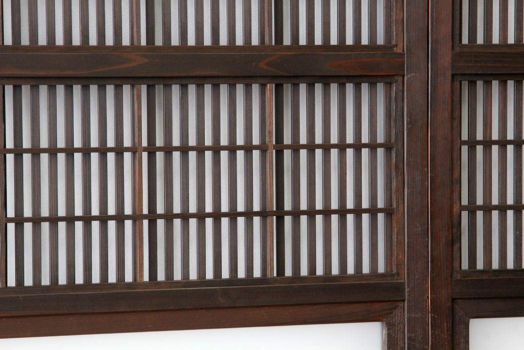古民具・骨董　古い木の裏障子付き格子4枚セット(引き戸・建具)