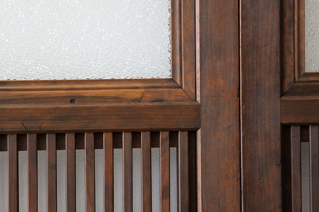古民具・骨董　ダイヤガラス入り裏障子付き格子戸4枚セット(引き戸・建具)
