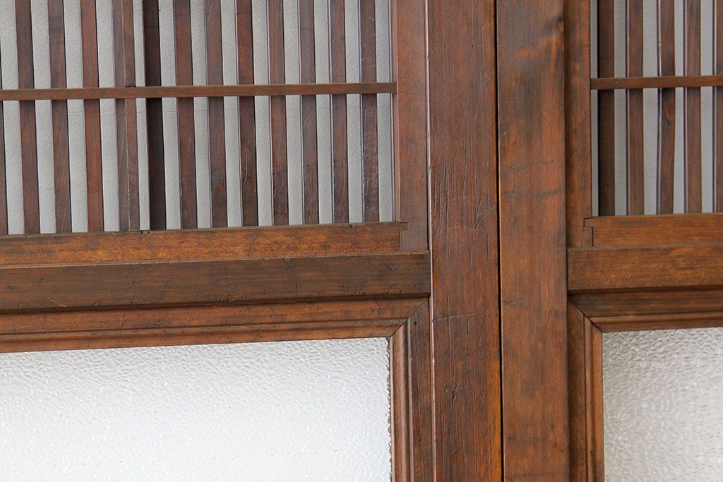 古民具・骨董　ダイヤガラス入り裏障子付き格子戸4枚セット(引き戸・建具)