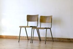 ヴィンテージ家具　イギリスビンテージ　スクールパイプチェア2脚セット　スタッキング椅子