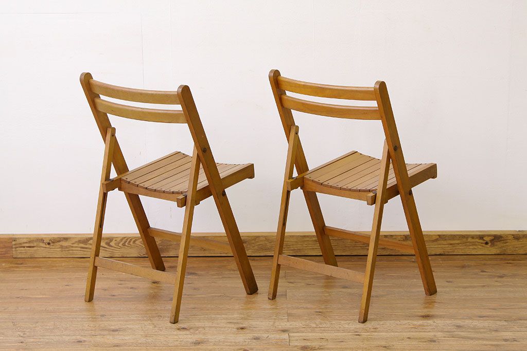 ヴィンテージ家具　イギリスビンテージ　フォールディングチェア折り畳み椅子2脚セット
