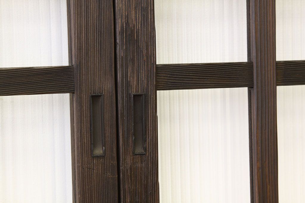 アンティーク　古い木のモールガラス格子戸2枚セット(ガラス戸・引き戸)