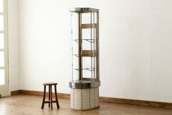 レトロ家具　昭和レトロ 珍品 縦型タイル貼りRガラスケース(ショーケース)