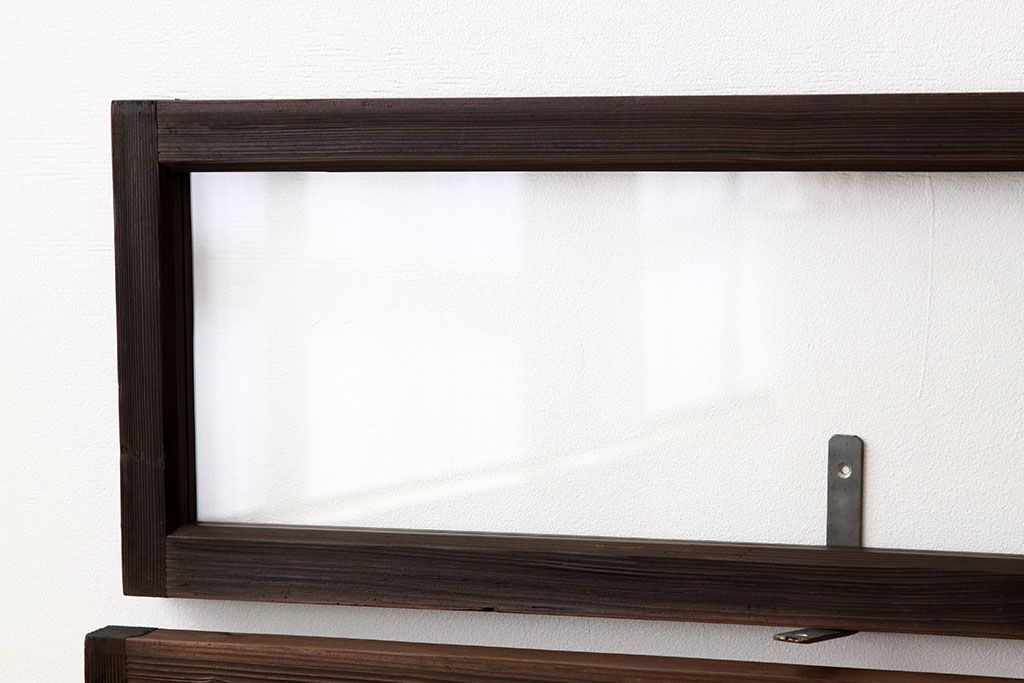 アンティーク　古い木のシンプルな明り取り2枚セット?(ガラス戸・欄間)