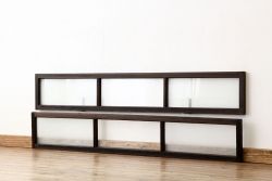 アンティーク　古い木のシンプルな明り取り2枚セット(5)(ガラス戸・欄間)