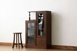 レトロ家具　昭和レトロ　古い栓材のモールガラスデザイン本箱アンティーク