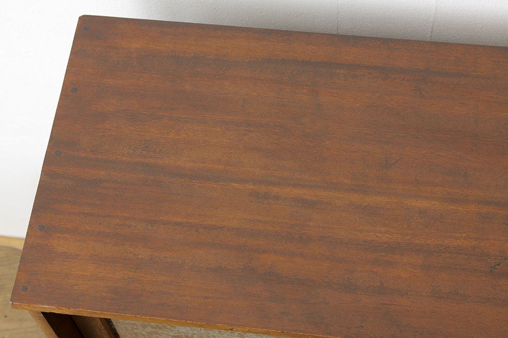 アンティーク家具 アンティーク古い無垢板の結霜ガラスの下駄箱(収納棚) ラフジュ工房