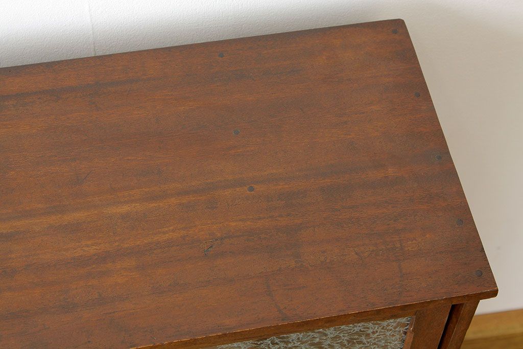 アンティーク家具 アンティーク古い無垢板の結霜ガラスの下駄箱(収納棚) ラフジュ工房