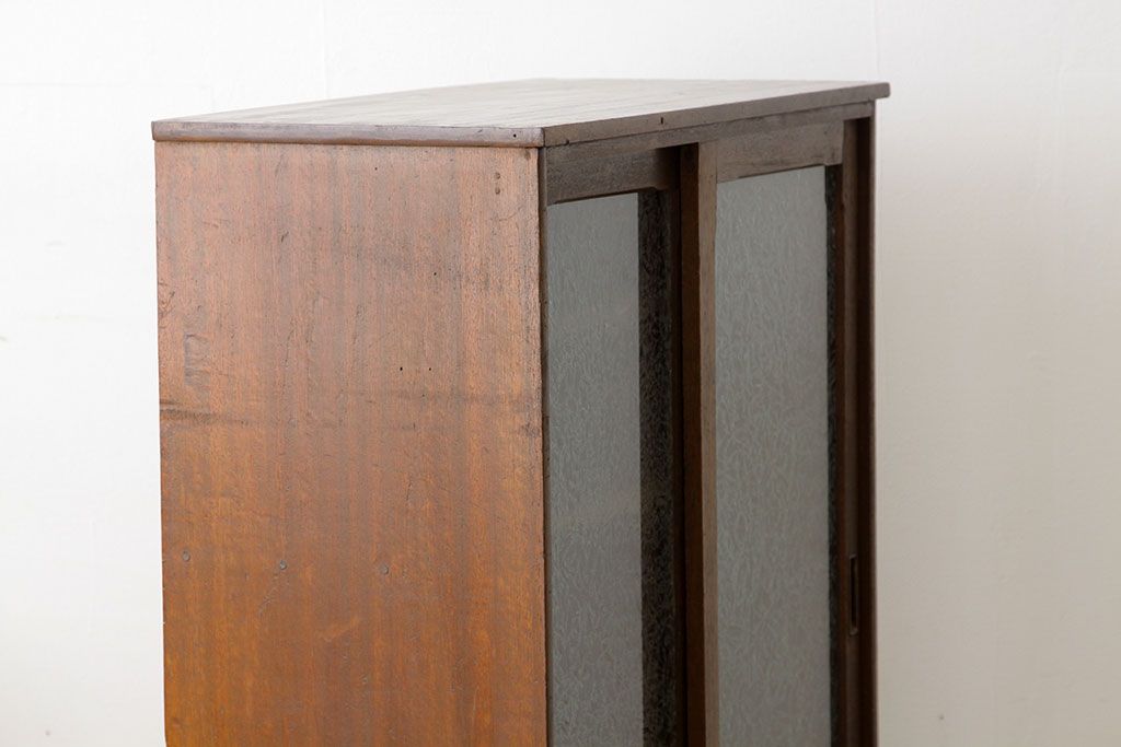 アンティーク家具 アンティーク古い無垢板の結霜ガラスの下駄箱(収納棚) ラフジュ工房