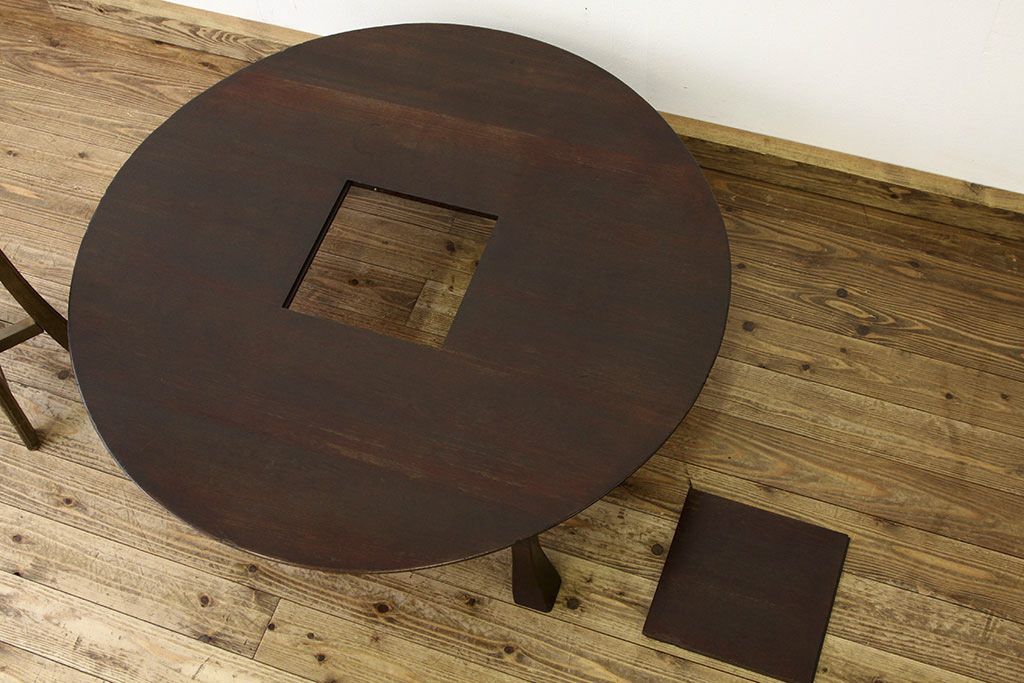 アンティーク家具　珍品!古い木の中抜き丸型ちゃぶ台