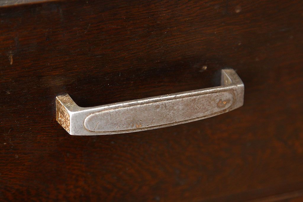レトロ家具　昭和レトロ　古い工場のナラ材引き出し付きサイドテーブル