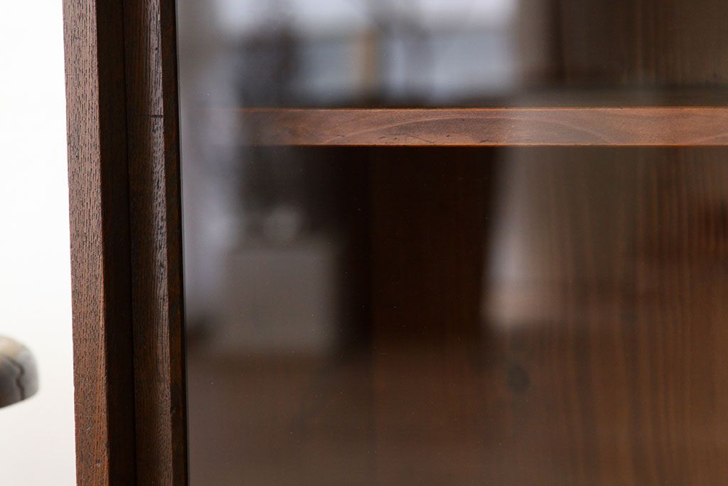 レトロ家具　昭和レトロ　古い木のアンティーク結霜ガラス収納棚(茶箪笥)