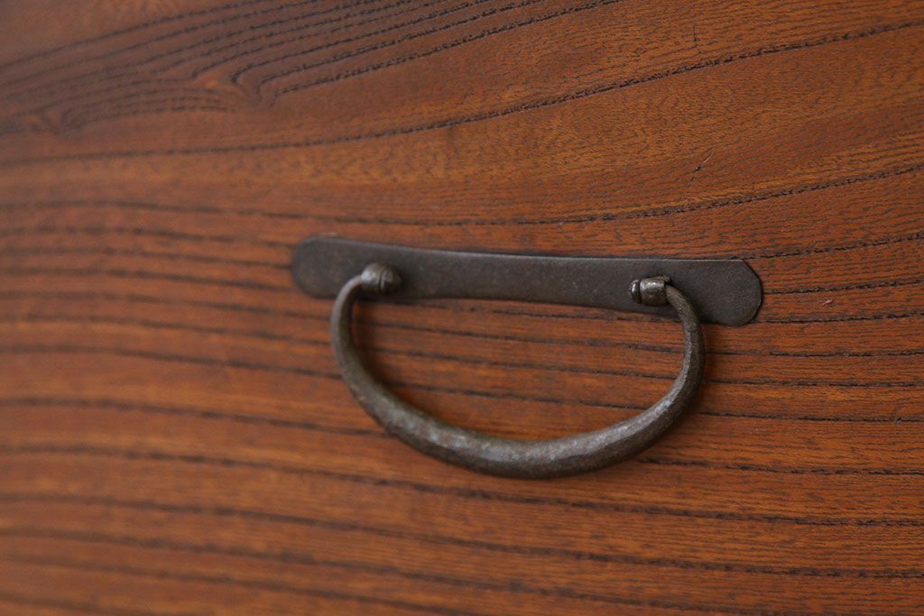 レトロ家具　アンティーク　モールガラス入りレトロな収納棚(ローボード)