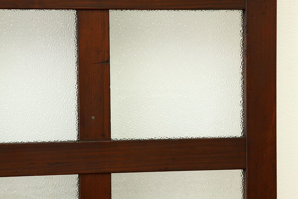 アンティーク　両開き　重厚な枡目格子ダイヤガラスの親子ドアセット(扉・建具)