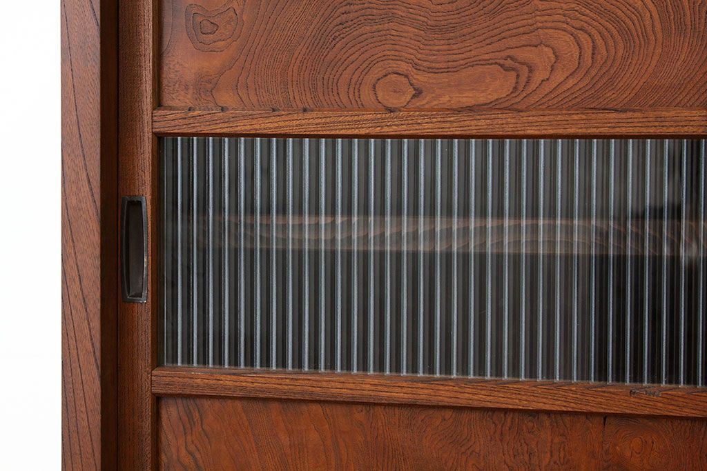 アンティーク家具　アンティーク　上質な前欅モールガラス二段重ね収納棚(食器棚)