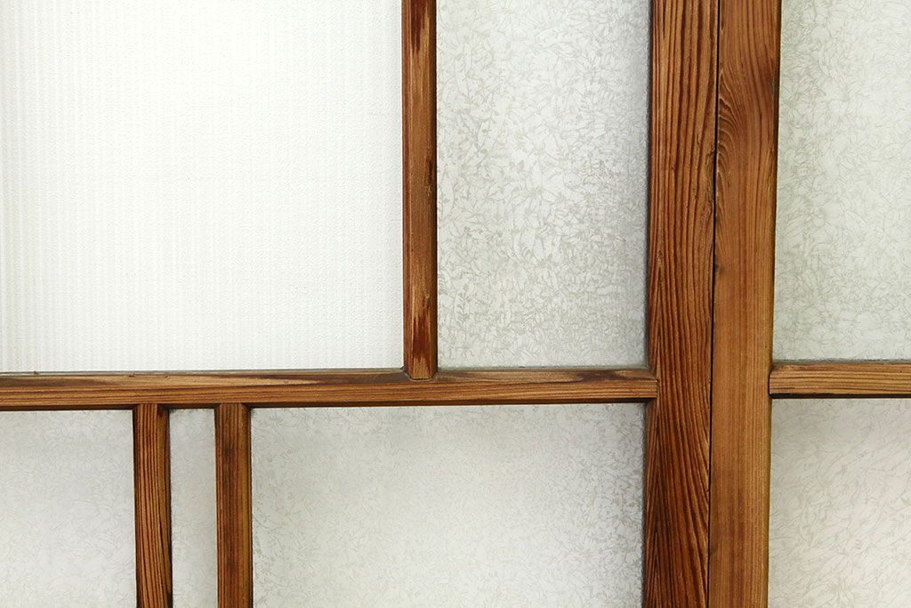 アンティーク　使い込まれたモール・結霜ガラス入り細身の引き戸4枚セット(ガラス戸)