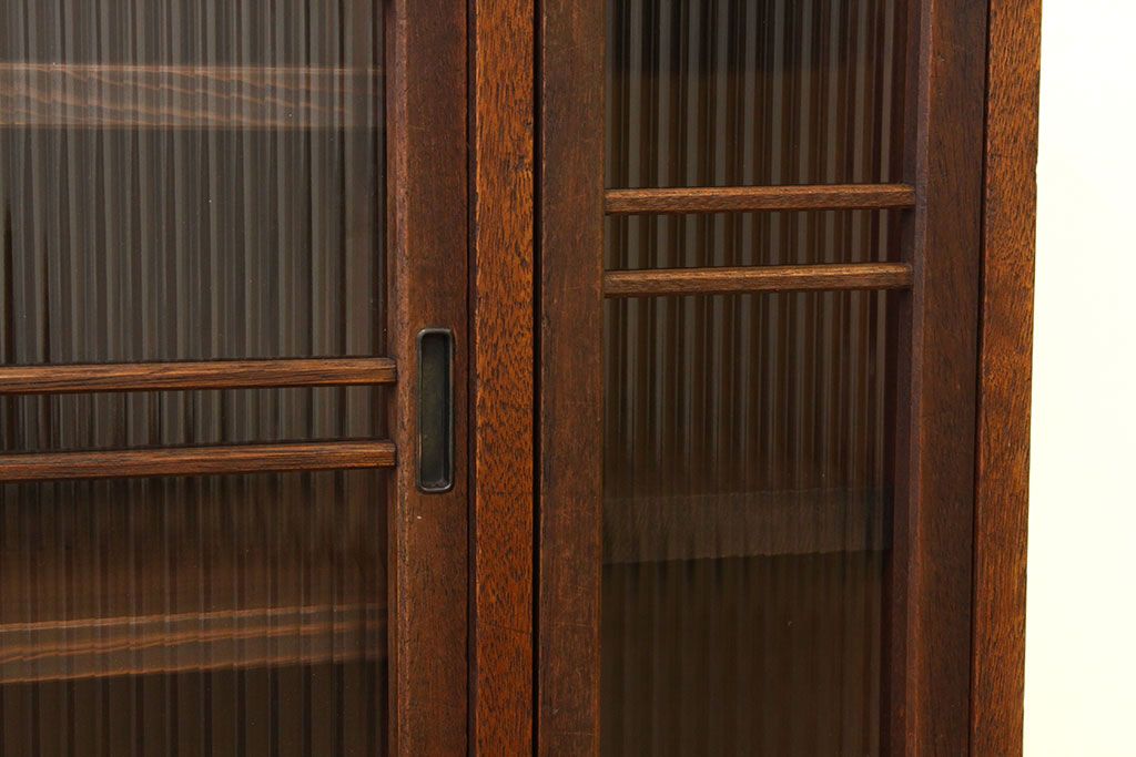 レトロ家具　アンティーク　モールガラス入りレトロな特大下駄箱(収納棚)