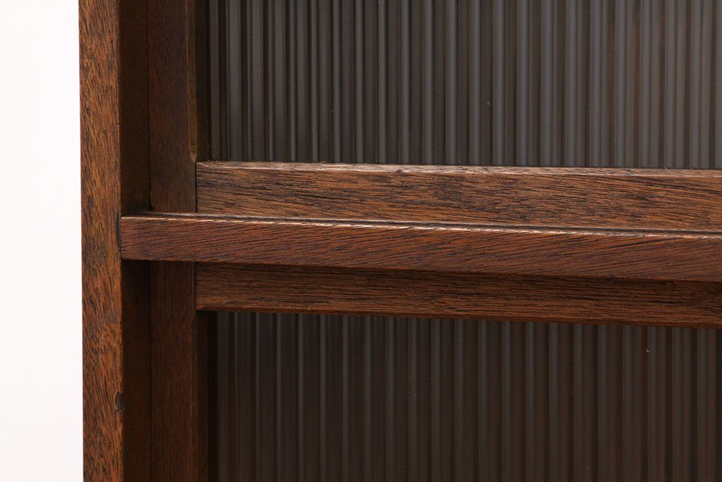 レトロ家具　アンティーク　モールガラス入りレトロな特大下駄箱(収納棚)
