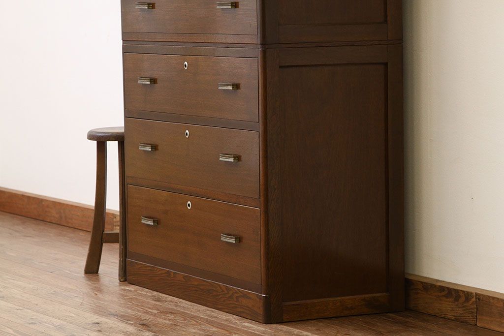 レトロ家具　☆昭和レトロ　モールガラスの二段重ねチェスト(箪笥・たんす・ドロワー)