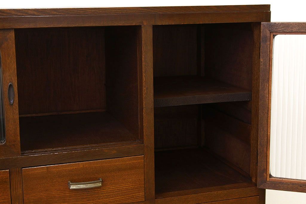 レトロ家具　☆昭和レトロ　モールガラスの二段重ねチェスト(箪笥・たんす・ドロワー)