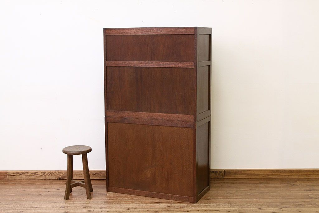 レトロ家具　☆昭和レトロ　モールガラスの二段重ねチェスト(箪笥・たんす・ドロワー)