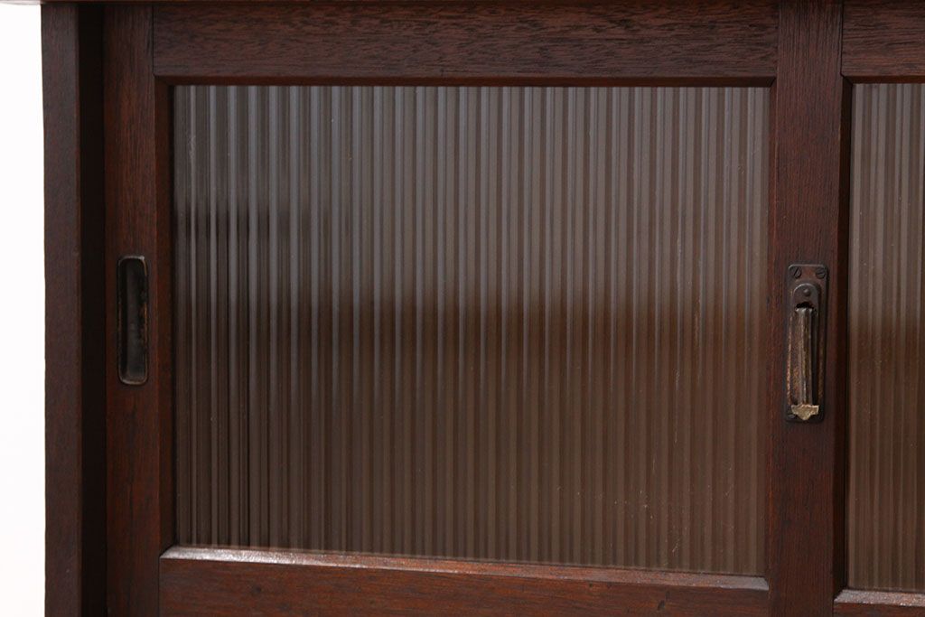 アンティーク家具　アンティーク　モールガラスのシックな重ね収納棚(食器棚、書棚)