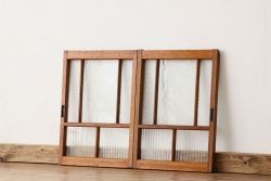 昭和レトロ　ダイヤと銀モールガラス入りのシックな引き戸2枚セット(窓・ガラス戸)