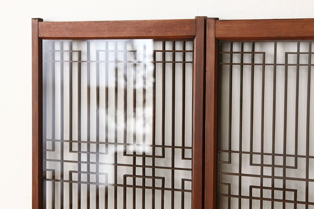 古民具・骨董　組子細工の格子書院戸2枚セット(建具)